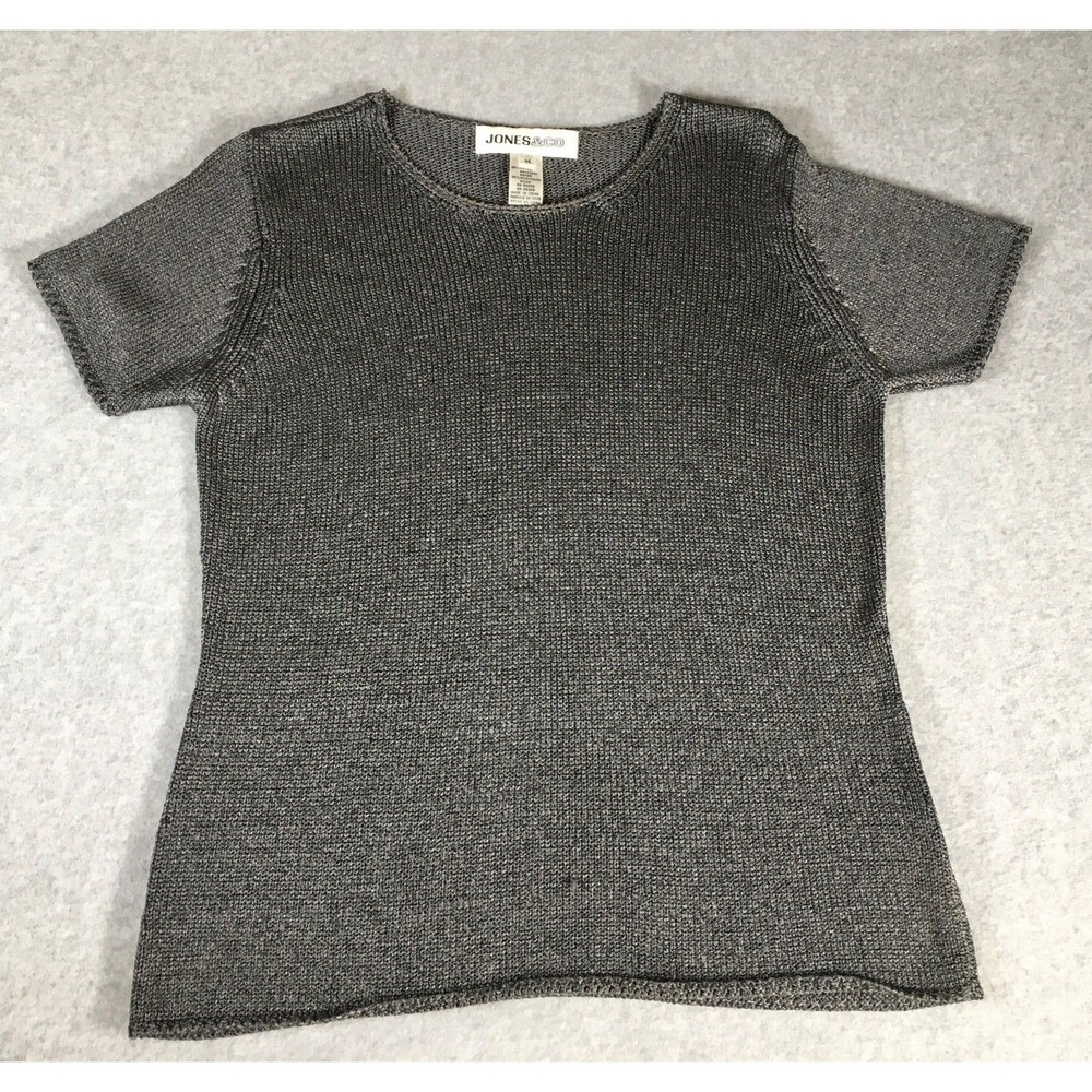Jones & Co Black Woven Metallic Short-Sleeve Top Women's Size M